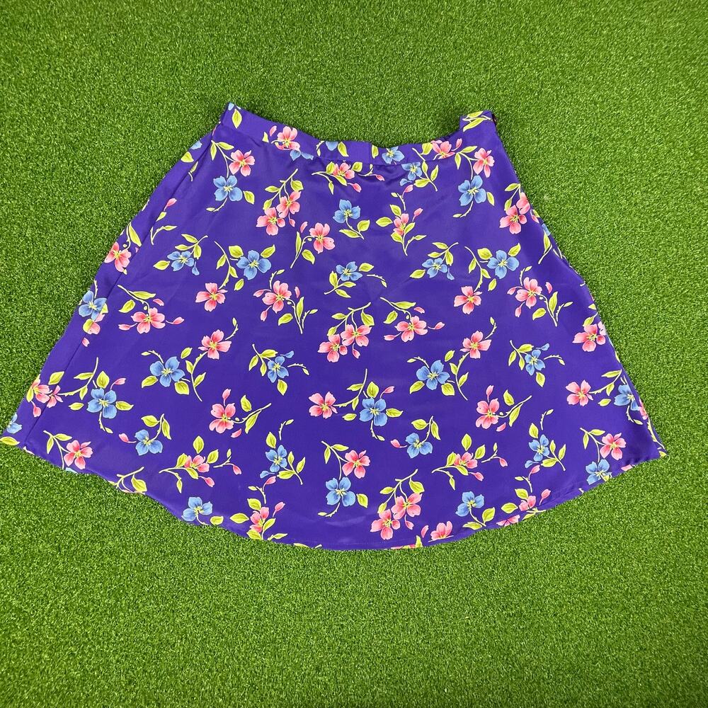 First Issue Liz Claiborne Purple Floral Elastic Back Flare Skirt Sz 10